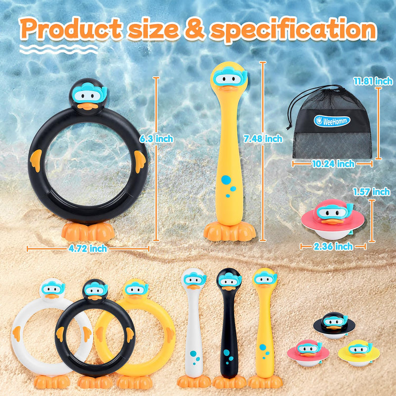 WeeHomm Pool Diving Toys for Kids, 9 PCS Swimming Pool Diving Rings, Summer Duck Dive Sticks with Duck Float Toys for Kids 4-8 8-12, Fun Outdoor Underwater Pool Games for Teens