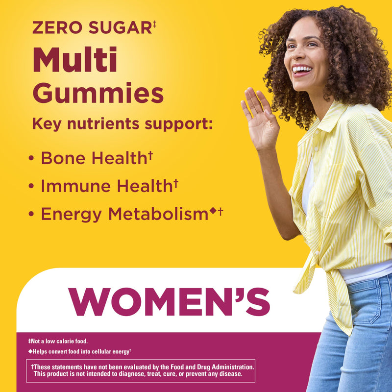Nature Made Zero Sugar Multivitamin Women's Gummies, 90 Sugar Free Gummies | Women's Multivitamin Gummies for Bone & Immune Support, Aspartame Free, Strawberry Lemonade Flavor, 45 Day Supply