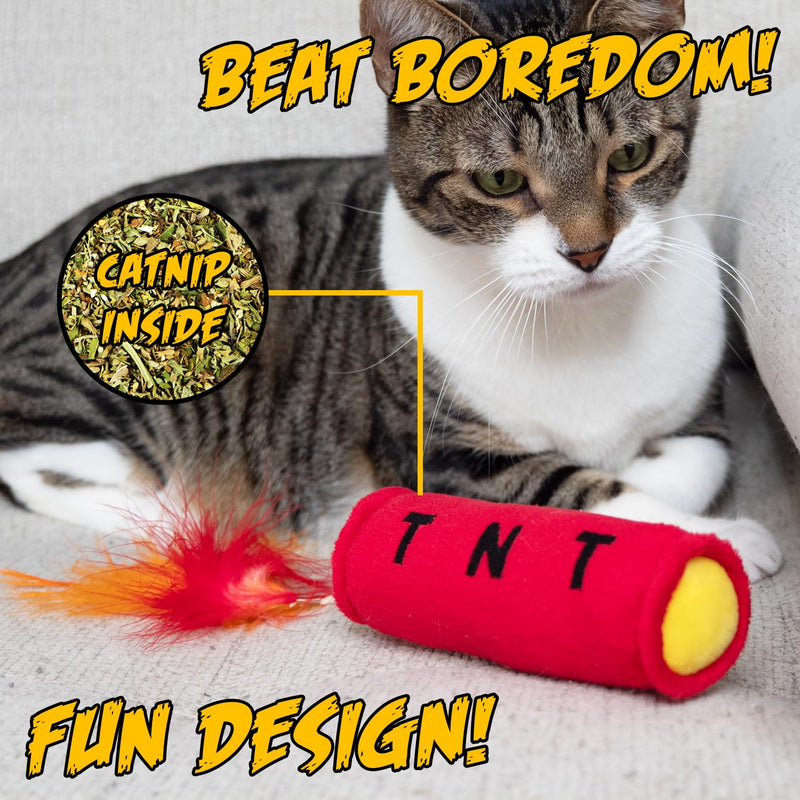 Cat Toys TNT, Cat Toys for Indoor Cats, Kitten Toys, Catnip Toys for Cats of All Breeds with Dangle Feathers and Jingle Sound - Kicking, Biting, Chewing 1-Pack - BeesActive Australia