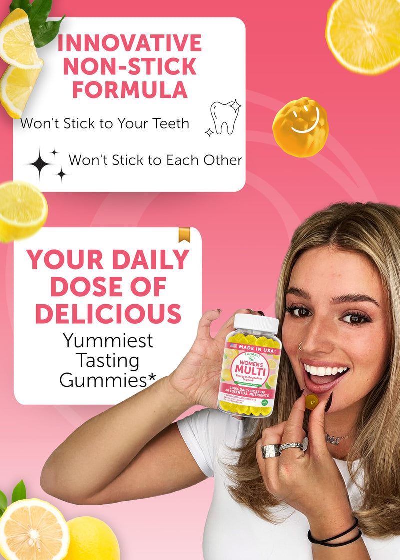 Lunakai USA Made Womens Multivitamin Gummies – Delicious Daily 16 Multi Vitamins for Women – Wellness, Energy & Essential Health Support, 60ct 60 Count (Pack of 1) Lemon Multivitamin Gummies