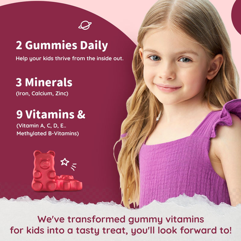 Iron Supplement Gummies for Kids - with Calcium, Zinc, Kids Multivitamin with Iron Gummies - Immune Support, Blood Builder & Energy Support for Iron Deficiency - 2 Pack Strawberry Flavour, 60 Gummies 60 Count (Pack of 2)