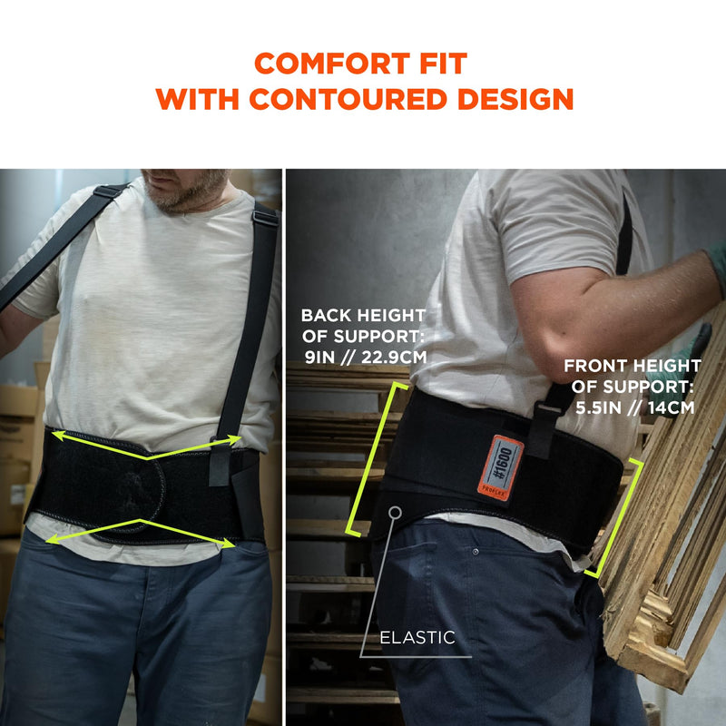 Ergodyne ProFlex 1600 Back Support Brace, 9" Extended Support, High Cut Front For Mobility,Black,2X-Large 2X-Large