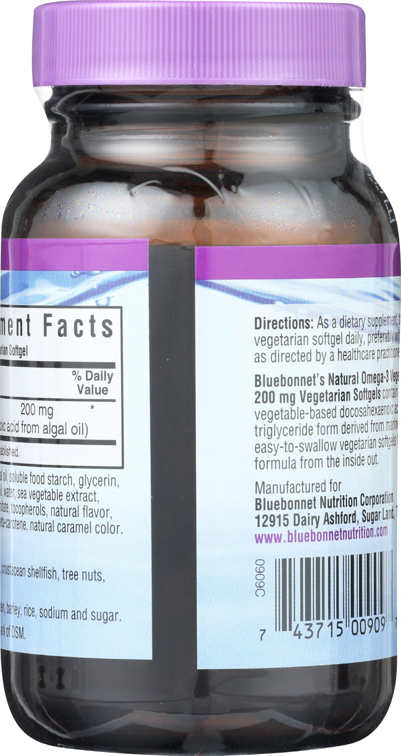 Bluebonnet Natural Omega-3 Vegetarian DHA Vegetarian Softgels, 200 mg, 60 Count ('743715009097) | Third-party tested for purity and potency; manufactured in the USA 60 Count (Pack of 1)