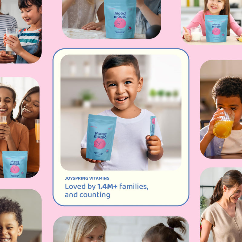 JoySpring Mood Magic Kids Saffron Sticks, Fruit Punch, 25 Ct, 4+ | Magnesium citrate and Vitamin D3 with calming herbs, supports calm and balanced feelings, sugar-free single-serve drink mix 25 Count (Pack of 1)
