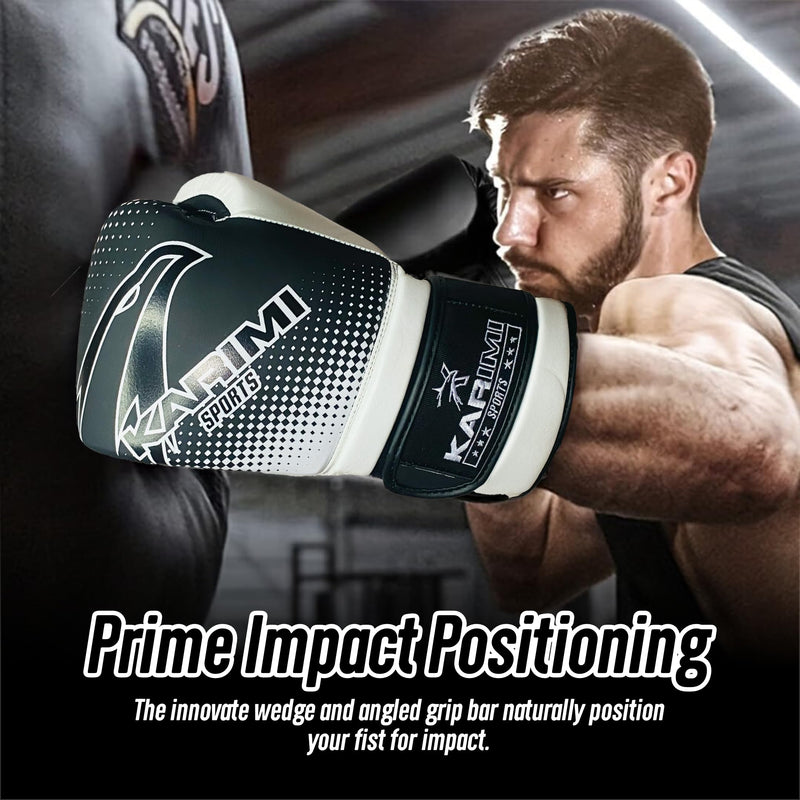 100% Genuine Leather Elite Force Boxing Gloves for Men & Women, 5-Layer Padding, Wrist Support, Mesh Palm – for Boxing, MMA, Kickboxing, Muay Thai, Training, Sparring Black/White 16oz