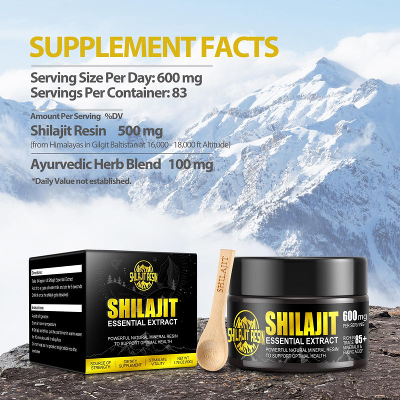 Shilajit Pure Himalayan Organic Shilajit Resin - Gold Grade 100% Shilajit with 85+ Trace Minerals & Fulvic Acid for Focus & Energy, Immunity, 50 Grams - BeesActive Australia