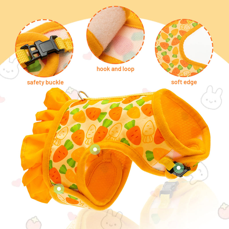 Rabbit Harness and Leash for Walking Escape Proof - Cute Carrot Pattern Mesh Breathable Bunny Vest Harness Outdoor Camping Hiking Training - Also Suit for Ferret Kitten Puppy Small Animals S (neck:5.5"-7" chest:7"-9.8") Yellow - BeesActive Australia