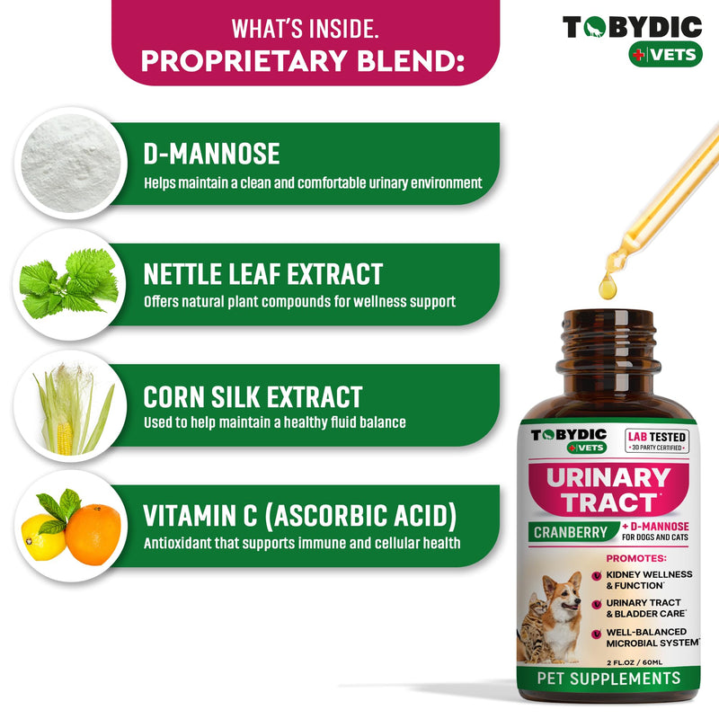 Cat & Dog UTI Treatment & Urinary Tract Infection Remedy with Cranberry & D-Mannose - Feline Natural Medicine for UTI Relief - Kidney + Bladder Support Supplement - Pet Renal Health 1 Pack (60 ml)
