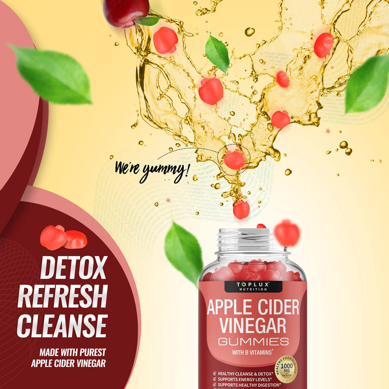Toplux Apple Cider Vinegar Gummies - 1000mg ACV with B12, Beet Root, Pomegranate for Immune System, Detox & Cleanse, Gummy Alternative to Apple Cider Vinegar Capsules, for Men Women 2X Pack 30 Count (Pack of 2)