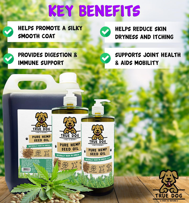 True Dog Hemp Oil for Dogs - Natural Dog & Cat Feed Supplement with omega 3, 6, 9 support hip, joint & dog calming- 100% Pure Cold Pressed (1ltr) 1ltr