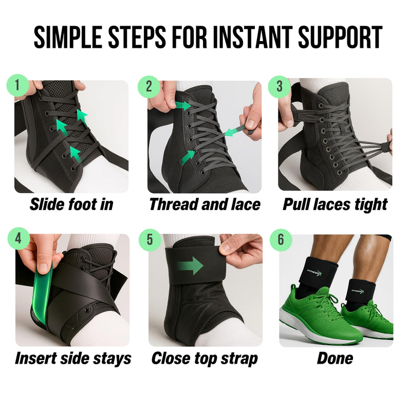 Lace-Up Ankle Brace for Men, Adjustable Sprained Ankle Brace for Women with Side Stabilizers and Straps, Breathable Compression Wrap, Foot Brace for Injured Foot, Sports, Recovery (S) Small