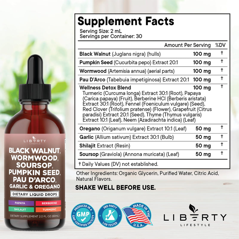 Defend Wormwood Black Walnut Cleanse for Humans Drops Liquid Soursop Garlic Pumpkin Seed PAU D'Arco Oil of Oregano Turmeric Berberine Neem Extract Hull Bark Tincture - 4 OZ 4 Fl. Oz (Pack of 2) - BeesActive Australia