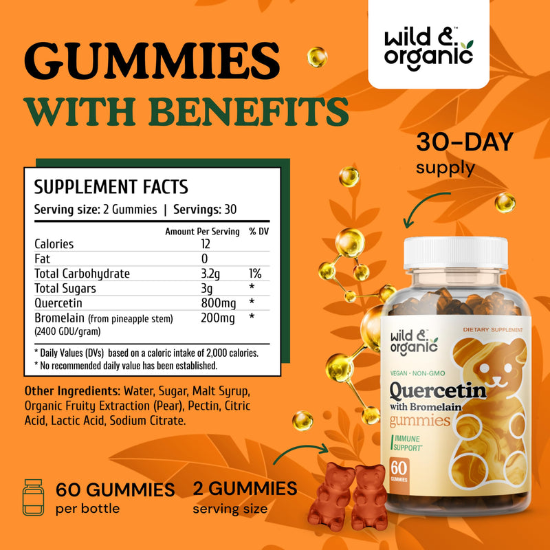 Quercetin with Bromelain Gummies 800mg - Immune Support Supplement Gummies w/ Quercetin Bromelain - Vegan Bromelain Quercetin Supplements for Respiratory Lung Health - 60 Non-GMO Quercetin Gummies - BeesActive Australia