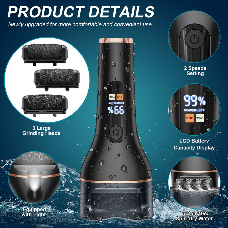 Electric Callus Remover for Feet Rechargeable Portable Electronic Foot File Pedicure Tools 16 In 1 Foot Callus Remover Kit Foot Scrubber Professional Foot Care To Remove Dead Skin Hard Skin Dry Cracks Black Electric Callus Remover +16 In1 - BeesActive Australia
