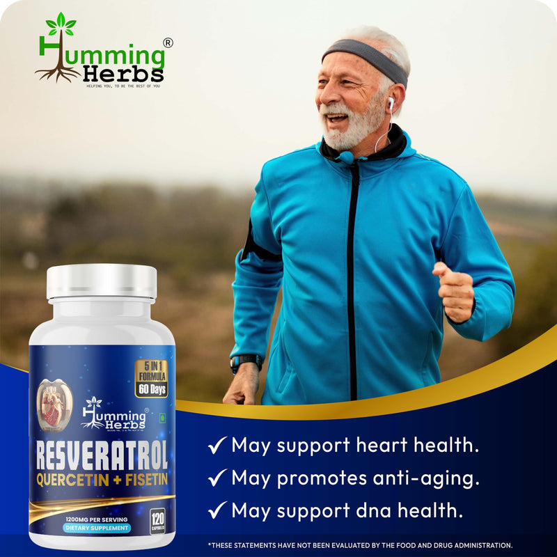 Humming Herbs Resveratrol Supplement— with Quercetin, Fisetin, Spermidine & Vitamin D3 — Antioxidant Support for Healthy Cellular Function - 1200 mg, 120 Vegan Capsules Non-GMO, Gluten-Free