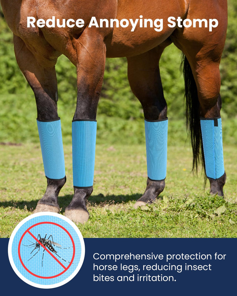 Premium Horse Fly Boots, Ultimate Protection Set for Horse Legs - Breathable Mesh, Stay-on Design, Stomp Reduction (Set of 4)-Blue - BeesActive Australia
