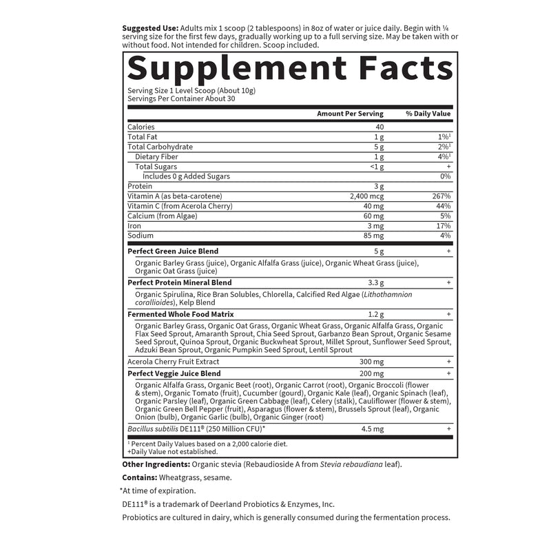 Garden of Life Perfect Food Original Super Green Formula - 30 Servings | 45 Superfoods, Greens, Sprouts Plus HSO Probiotics, Enzymes & Ionic Plant Based Minerals - Juiced Superfood Powder Supplement | Phytonutrient-Dense Superfoods