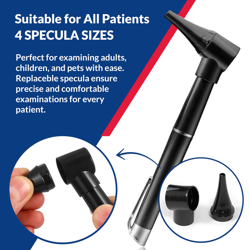 Dixie Ems Basic Medical Pocket Size Otoscope with LED Light, Clip and 4 Specula Sizes for Students, EMTs, Nurses, Doctors, and Vets - BeesActive Australia