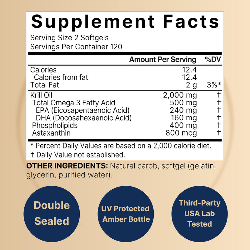 Antarctic Krill Oil 2000mg Supplement, 240 Softgels, 3X Strength Natural Source of Omega-3s, EPA 240mg + DHA 160mg + Astaxanthin 800mcg ‚Äì No Fishy Aftertaste ‚Äì Mercury Free & Non-GMO - BeesActive Australia