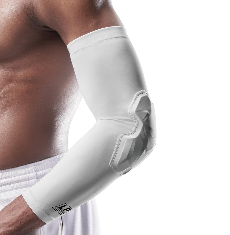 LP SUPPORT IM510 Shield Padded Arm Sleeve, Protective Elbow Support for Tennis, Basketball, Volleyball for Men & Women White X-Large