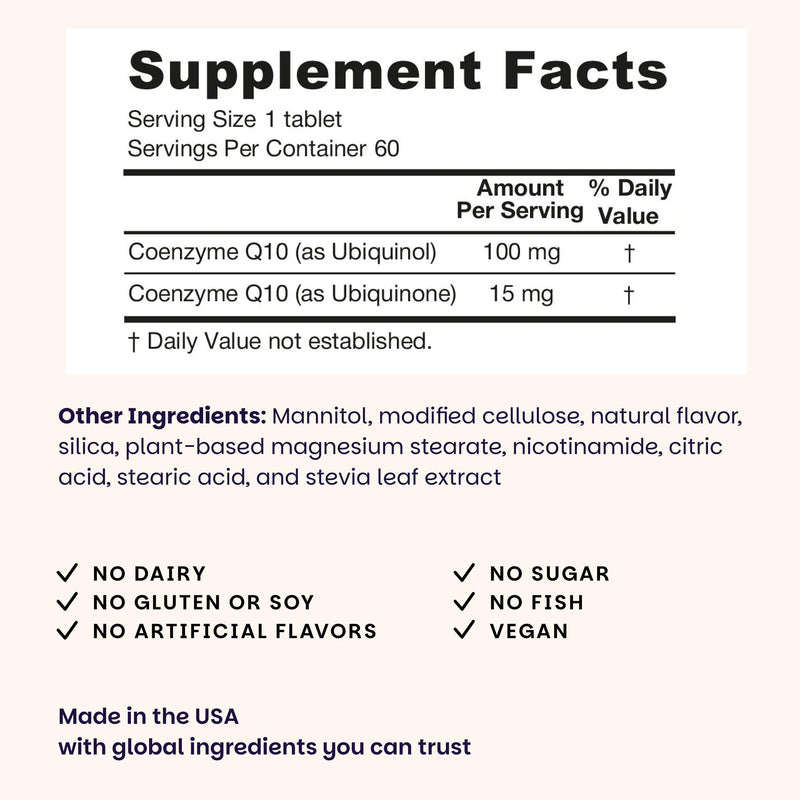 EZ Melts Ubiquinol 100 mg - CoQ10 Supplement for Heart Health & Energy Support - Antioxidant Protection - No Artificial Flavors - Non-GMO & Vegan - Apple - 60 Dissolvable Tablets (60 Servings) 60 Count (Pack of 1)