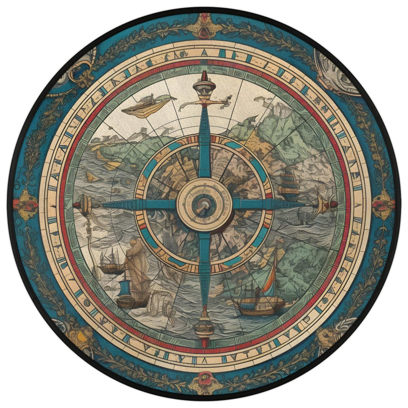 Round Area Rug 3 ft - Vintage Compass Washable Circle Rugs Non Slip Round Floor Mat - Soft Large Carpet for Living Room Nursery Bedroom Kitchen 3' (Round) - BeesActive Australia