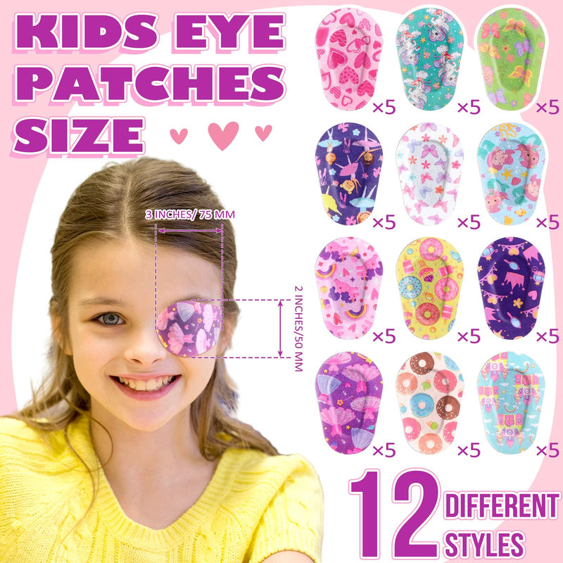 Panelee 60 Pcs Adhesive Eye Patches for Kids Girls Toddler Eye Patches Bulk Breathable Material, Light Blocking Cotton Colorful and Fun Designs Adhesive Bandages for Girls, 12 Styles - BeesActive Australia