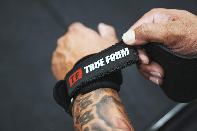 True Form Grips Weight Lifting Gloves Heavy Duty Straps Alternative Power Lifting Hooks Best for Deadlifts Adjustable Neoprene Padded Wrist Wraps Support Bodybuilding Pro Workout Black Large