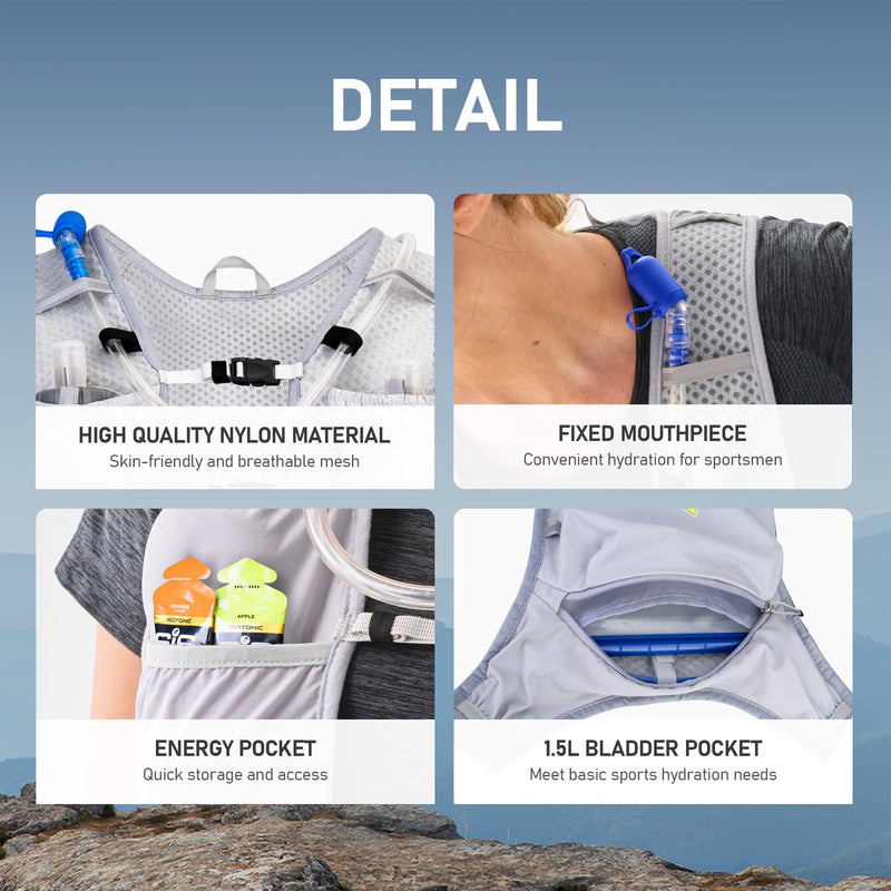 N NEVO RHINO Running Hydration Vest for Women 1.5L Water Bladder Backpack 5L Small -Lightweight Breathable Hydration Vest for Hiking Trail Running Cycling Marathon for Women Grey - BeesActive Australia
