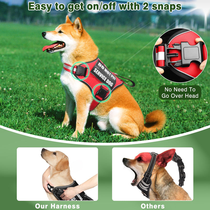 Service Dog Vest Harness and Leash Set+10 Patches,No Pull&Adjustable Reflective Dog Harness with Soft Padded Handle for Training/Everyday,Fit Small/Medium/Large/Extra-Large Dogs(Red L) Large Red - BeesActive Australia