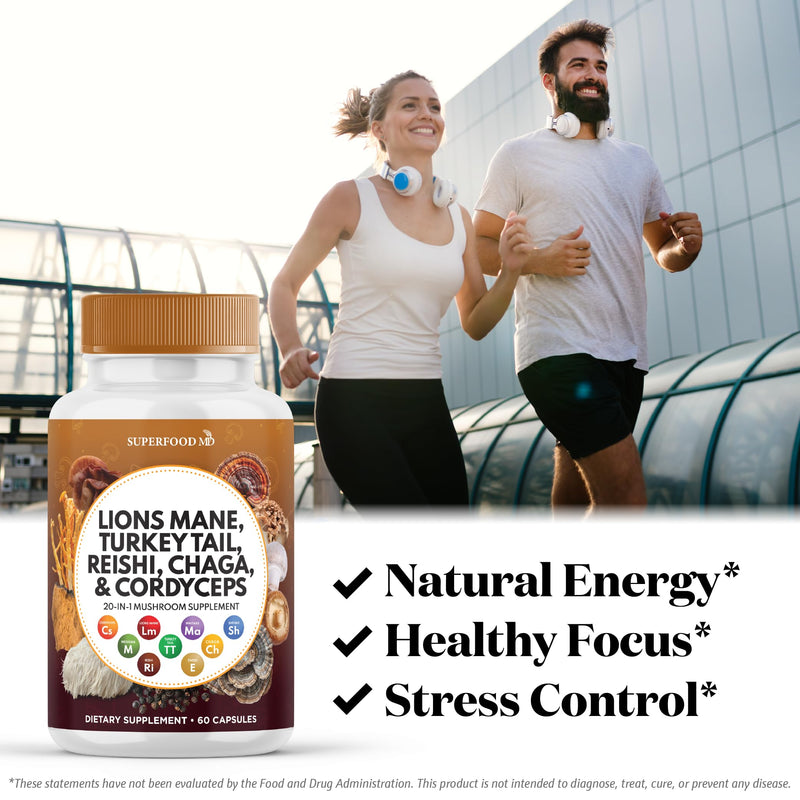 Lions Mane Mushroom Supplement with Turkey Tail Reishi Cordyceps Chaga with Marshmallow Root - 120 Count 120 Capsules (Pack of 2)