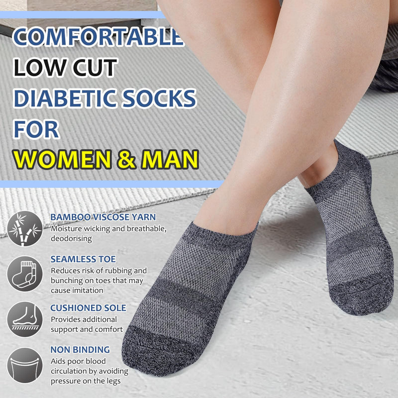 Bulinlulu Diabetic Socks for Men Women,6 Pairs Low Cut Non Binding Diabetic Ankle Seamless Socks for Men 6-9 9-12(Black-Large) Black Large - BeesActive Australia