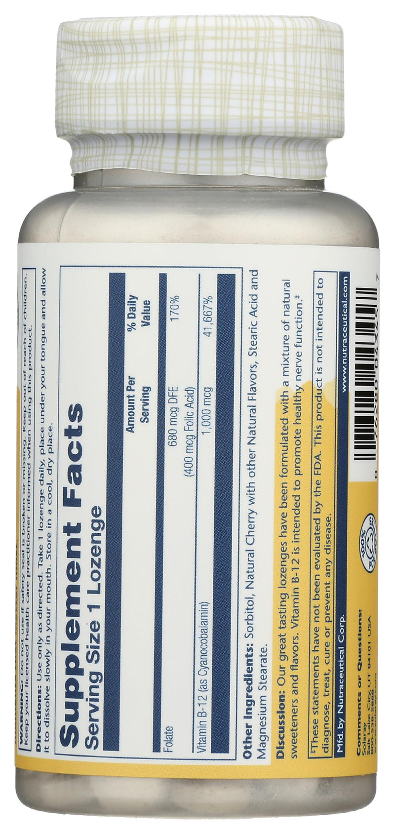 Solaray Vitamin B-12 1000mcg Lozenges, Natural Cherry Flavor, 90 Count | B12 Vitamins 1000 Mcg, Cyanocobalamin for Women & Men, B-Vitamins for Cellular Energy Support & Nerve Health