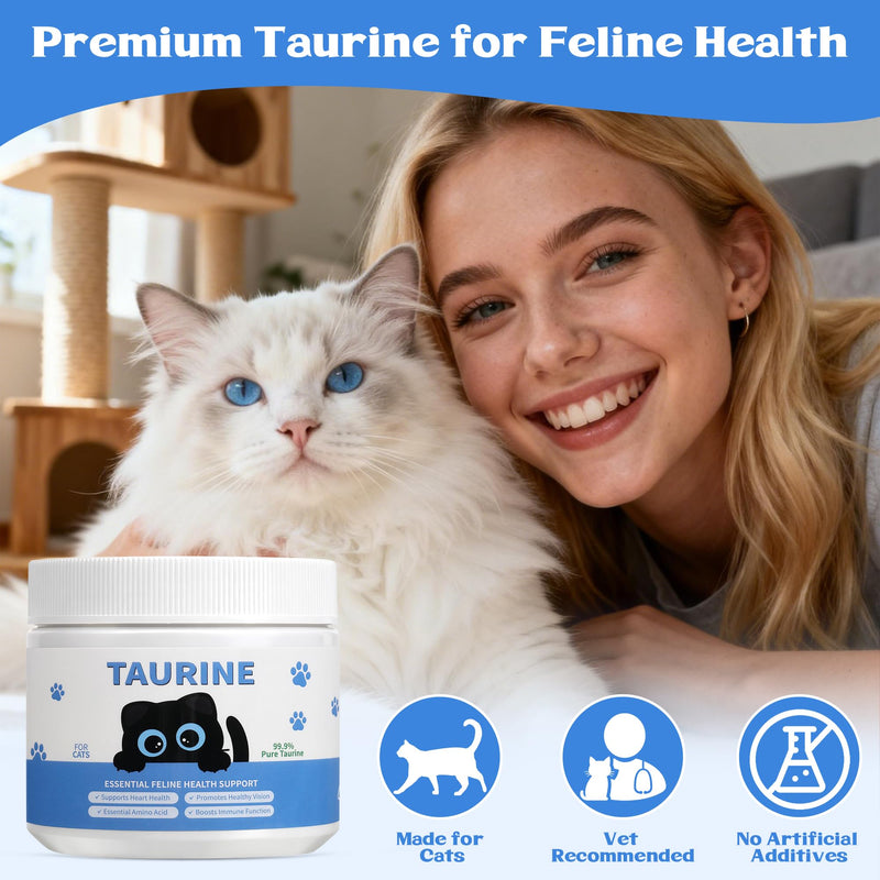 Taurine Powder for Cats - Supports Heart & Vision Health, Immune Support, Boosts Energy & Vitality, Skin & Coat Wellness, 99.9% Pure, Water-Soluble with Dosing Spoon, 200g