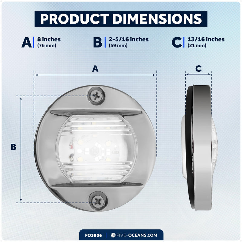 Five Oceans Boat Stern Light - LED Marine Rear Light, 3-Inch Flush Transom Mount, 12V for Pontoon, Fishing & Bass Boats - FO3906 1 Pack - BeesActive Australia