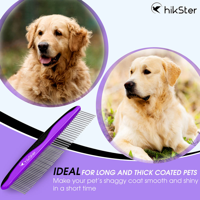 Dog Comb for Grooming Pet Comb with Stainless Steel Rounded Teeth Rubber Handle for Large Medium & Small Cat Comb Removes Knots & Tangled Hair - BeesActive Australia