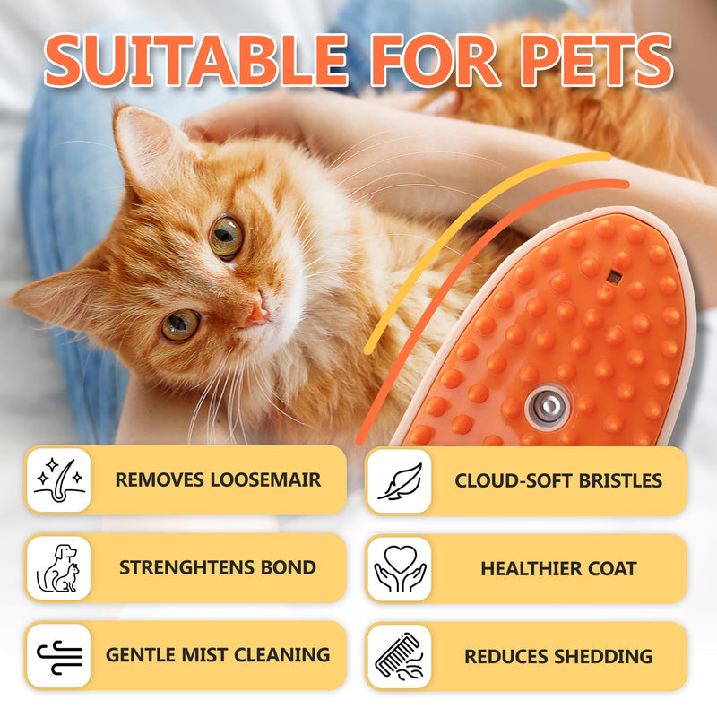 Cat Steam Brush, 4 in 1 Steam Brush for Cats, Pet Hair Steamy Brushes for Massaging and Cleaning Shedding Pets, Rechargeable Cat Brush with Steam for Long & Short Haired Cats and Dogs (orange) - BeesActive Australia