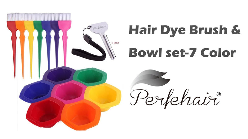 PERFEHAIR Small Hair Coloring Dye Mixing Tint Bowls and Brush Kit - 7-Piece Set in Vibrant Rainbow Colors | 200 ml Capacity per Bowl