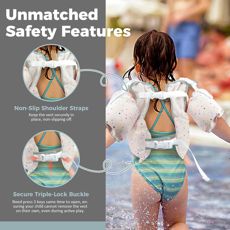 Vvinca Toddler Swim Vest for 22-66 Lbs (2-6 Years) - 3-in-1 Kids Pool Floaties with Removable Arm Bands and Back Float, Adjustable Safety Swim Jacket for Boys and Girls Learning to Swim D-Colorful Dots - BeesActive Australia