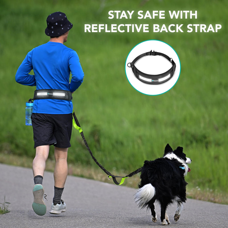 PetAmi Heavy Duty Hands Free Dog Leash, Adjustable Waist Belt for Large Dog Walking Up to 125 lbs, Bungee Leash for Pet Running, Hiking, Reflective Safety for Jogging, Biking, Green Handle 1 Leashes