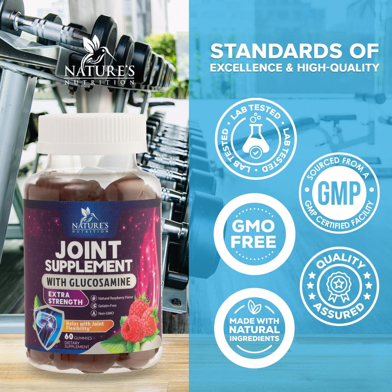 Joint Support Gummies - Glucosamine Plus Vitamin E Nature's Joint Support Supplement for Occasional Discomfort for Back, Knees & Hands - Cartilage & Joint Health & Flexibility Support - 60 Gummies 60 Count (Pack of 1)
