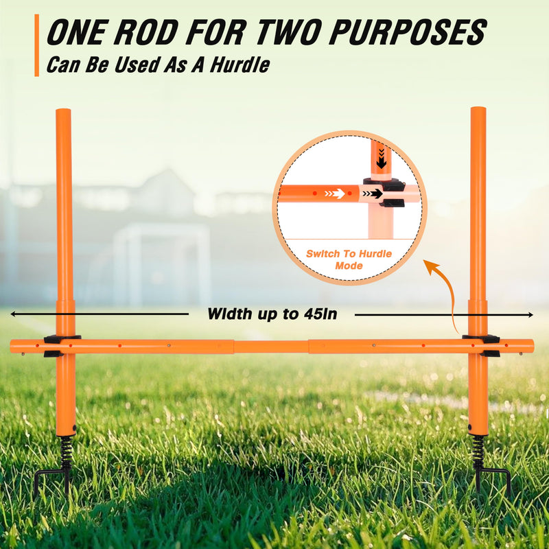 Hikeen Telescopic Length Soccer Poles Fixed & Collapsible Options Agility Training Hurdles and Football Obstacle for Teenager Soccer Training Outdoor Sports Speed Training Equipment Long-57.5" 4 rods