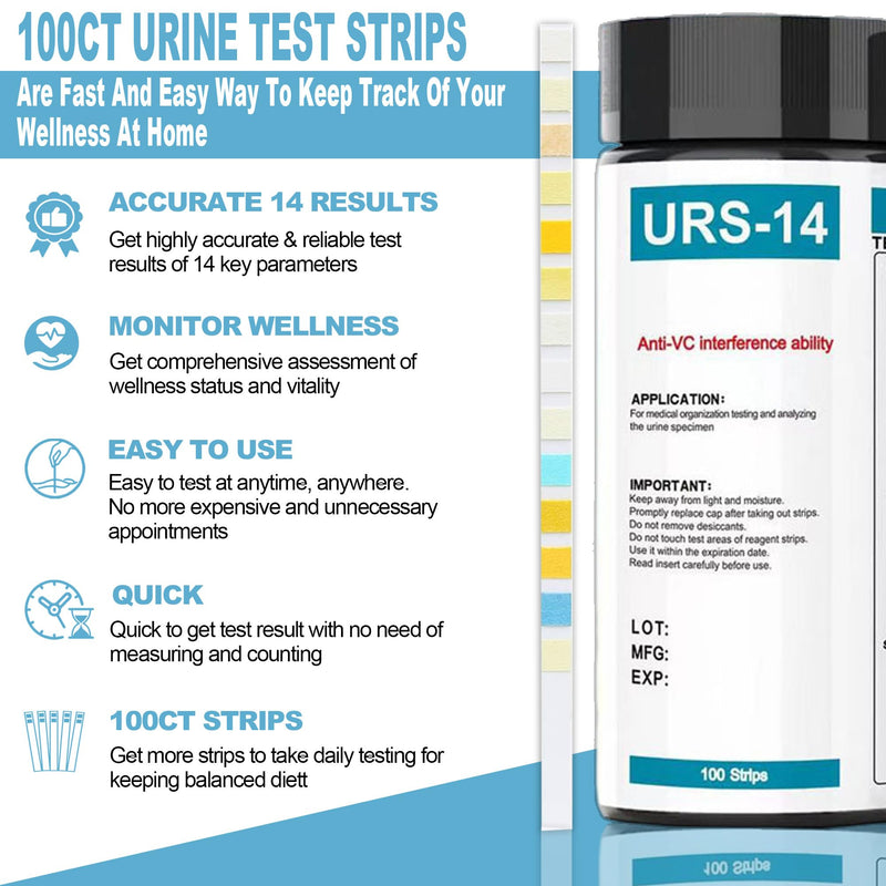 100ct 14 Parameters UTI Test Strips for Women & Men - Easy to Use for Quick & Accurate Results, at Home Urine Protein Test Strips, Easy to Read Results | 100 Strips - BeesActive Australia