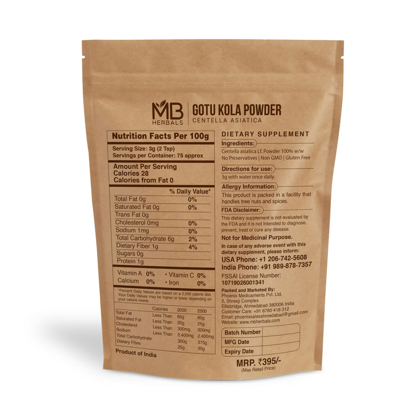 MB Herbals Gotu Kola Powder 8 oz (0.5 lb / 227 Gram) | Centella asiatica