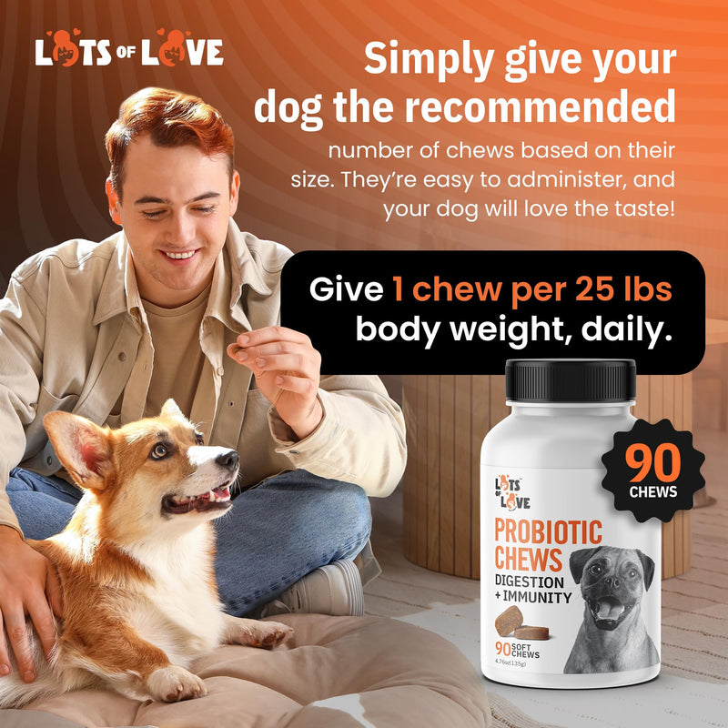 Dog Probiotic Chews (90 Count) - Dog probiotics for Digestive & Gut Health - Puppy Pro Biotic Supplement for Nausea, Vomiting & Diarrhea (90 Count) 90 Count