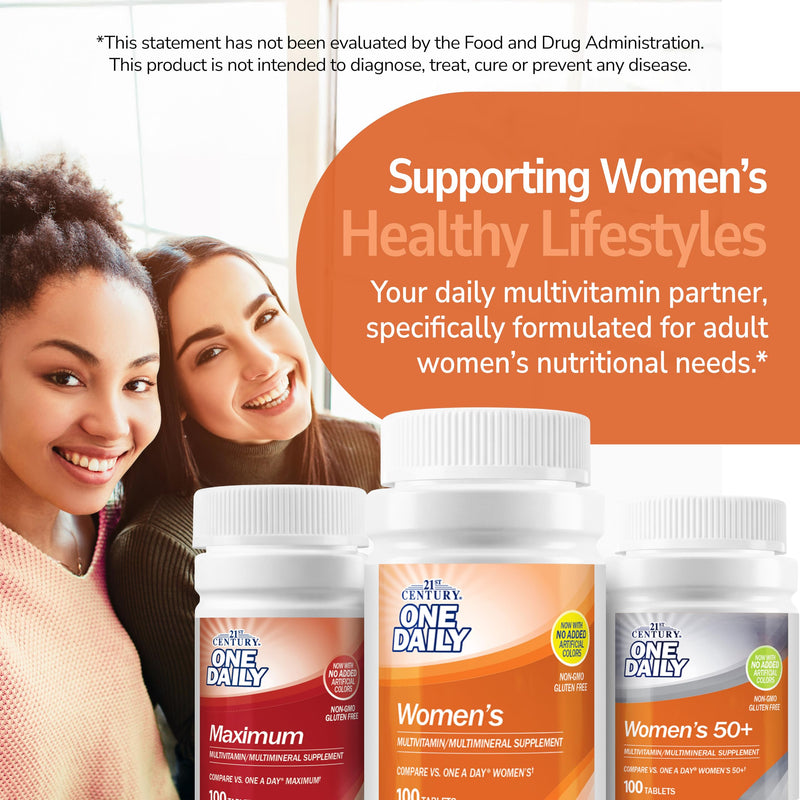 21st Century One Daily Women's Multivitamin Tablets, 100 Count | Complete Daily Multivitamin & Multimineral, Compare VS. One A Day® Women's, Women with 16 Essential Nutrients for Energy 100 Count (Pack of 1)