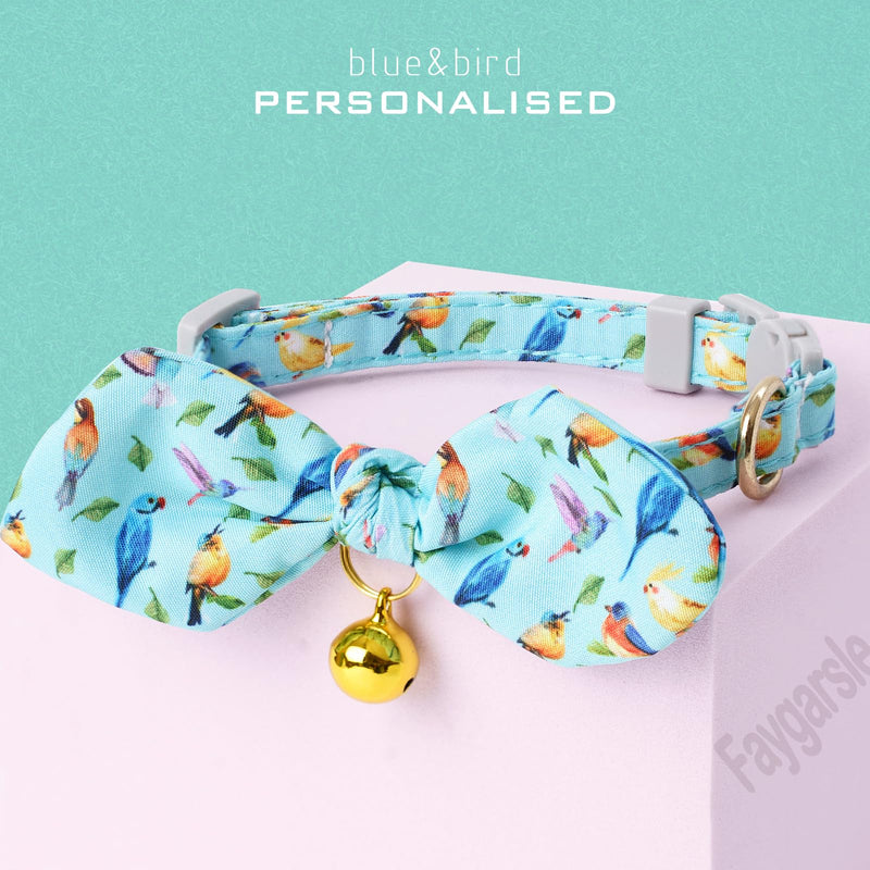 Faygarsle 2 Pack Breakaway Cute Cat Collars with Bell, Cat Collar with Bow for Girl Boy Cats Pink Blue Bird Patterns Pink&Blue - BeesActive Australia