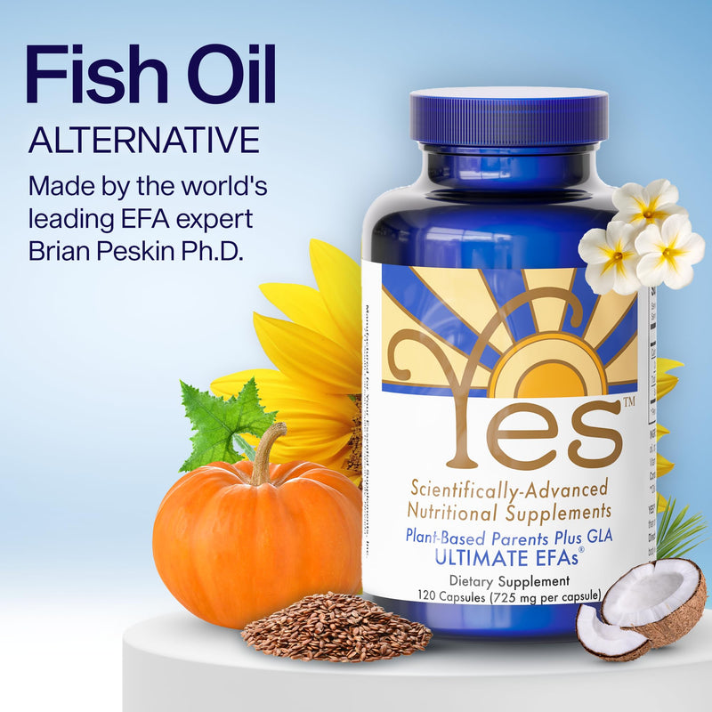 YES Plant-Based Omega 3-6-9 – Burpless Fish Oil Alternative – 120 Capsules | Made with flax, evening primrose (GLA), pumpkin, sunflower & coconut oil. Supports heart, skin, eye & immune health. 120 Count (Pack of 1)