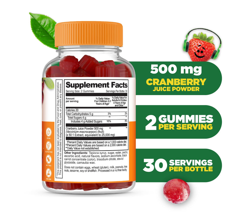 Lifeable Cranberry Gummies for Kids | Great Tasting Cranberry Supplement | for Urinary Tract Health, Bladder & Digestive Support | Vegan and Non GMO Cranberries | 60 Count
