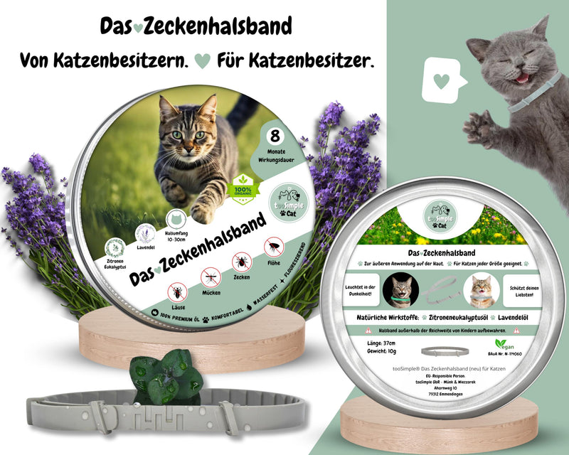 tooSimple The tick collar for cats 100% vegetable premium oil Effective protection against ticks, fleas, mosquitoes, lice, vermin - 8 months duration of effect - BeesActive Australia